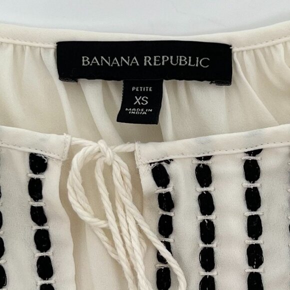 Banana Republic Womens Boho Tassel Embroidered Blouse Size XSP Ivory Long Sleeve - Picture 4 of 8
